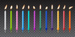 © backup16 - Birthday candles for cake. 3d birthday candles with different colors and glowing flames. Colorful party decoration elements for happy celebration. Festive realistic vector illustration.