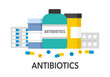 © Orapun - Medical antibiotic concept banner. Antibiotic medicine vector illustration