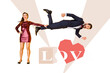 © deagreez - Composite photo collage of two happy girl guy trap valentine occasion heart postcard sympathy feelings isolated on painted background
