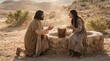 © AlfaSmart - Jesus Christ talking with Samaritan woman at Jacob well in desert. Biblical scene depicting Gospel encounter. Religious christianity concept for spiritual inspiration and religious art.