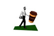 © deagreez - Composite photo collage of serious businessman walk coffehouse carry huge americano cup laptop break isolated on painted background