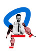 © deagreez - Composite trend artwork sketch image photo collage of monochrome young man professional eyewear hand hold microphone interview talk speech