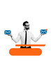 © deagreez - Vertical photo collage of happy businessman hold envelope mailbox notification communication speech isolated on painted background