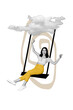 © deagreez - Composite collage picture image of young funny female swing cloud have fun enjoy dream surrealism billboard comics zine minimal
