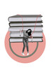 © deagreez - Trend artwork composite banner 3D photo collage of young lady hang rope pile book puppet doll pose study student read library education
