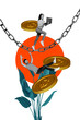 © deagreez - Composite sketch image design trend artwork collage of young lady go chain work laptop guy fall down crisis trade savings income currency