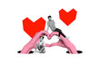 © deagreez - Composite photo collage of two happy girl guy heart gesture hands lover family valentine day celebration isolated on painted background