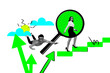© deagreez - Composite creative art collage of two happy girl guy loser leader up down climb career ladder fall arrow isolated on painted background