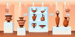 © ssstocker - Museum ancient pottery. History art gallery cartoon interior, antique greek vase roman jug handicraft pot artwork hall room archaeological pottery qualitative vector illustration