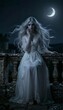 © ShaNeT - Young woman in white dress sitting on balcony under moonlight
