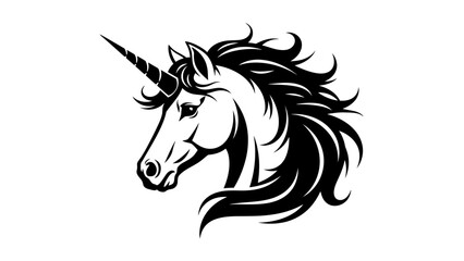 Naklejka na meble Majestic Unicorn Head Silhouette, Mythical Creature, Fantasy Animal, Vector Art