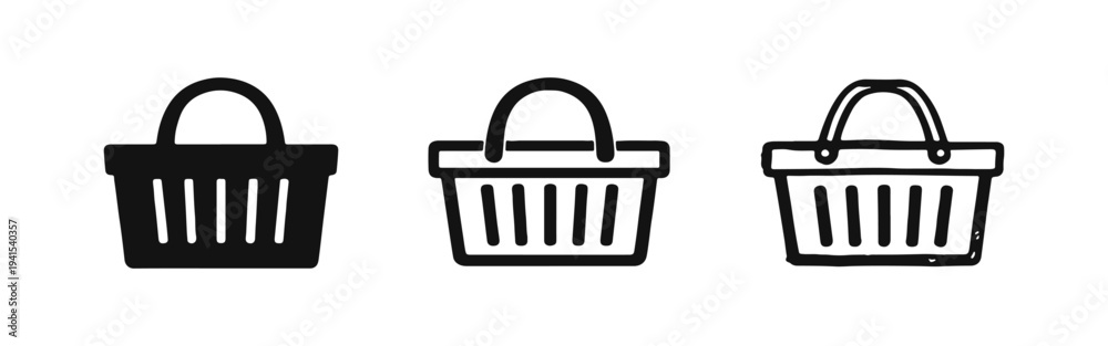 Shopping basket icon set for retail and e-commerce in solid, outline ...