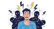 © CreativeGrid - Man experiencing severe anxiety and fear while being haunted by dark shadowy monsters and lightning in his mind.