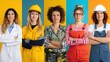 © shi - Professional Women in Diverse Occupations with Arms Crossed Against Colorful Backgrounds