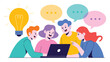 © muhammad - team brainstorming creative idea collaboration concept with light bulb innovation discussion startup teamwork planning meeting flat vector illustration