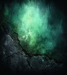 © Arthur - green textured cracked dramatic glowing emerald rough concrete abstract moody wall spotlight backdrop