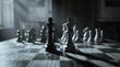 © Manu - Dramatic chess game unfolds as pieces move strategically on a sunlit board; camera slowly pans, capturing intense focus and shadow play in a cinematic, moody atmosphere.
