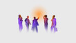 © master1305 - Business silhouettes pointing upward in colorful blur light effect representing leadership vision and strategy. Ideal for corporate presentations, startup marketing and business growth advertising.