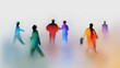 © master1305 - Diverse colorful business silhouettes in motion and interaction in dreamy blur illustration style. Ideal for corporate networking campaigns, DEI branding and inclusive business ad