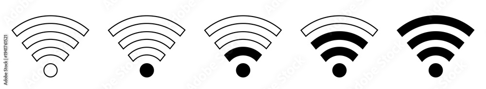 WiFi signal strength icon set showing no network, low, medium and full ...