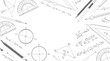 © Pixel Park - Hand drawn geometry tools and mathematical equations on white background education science learning