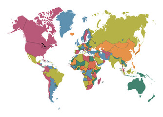  Colorful Map with Countries Divided by Regions