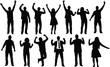 © Hafeza - Celebrating diverse silhouettes of people in joyful poses, teamwork success, motivation, happiness, achievement, unity, business and lifestyle illustration