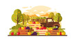 © Mark - Vintage pickup truck in orchard with colorful harvest under sunset sky
