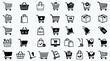 © abdelaziz@771 - Collection of black shopping cart and bag icons on white background.