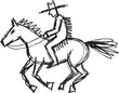 © smth.design - Cowboy riding horse sketch western rider with hat, simple black ink drawing of equestrian figure galloping fast