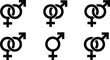 © EdGe Creative - Male and female gender symbols set with interlocked signs representing relationships, sexuality, identity and gender concepts in simple black icon collection