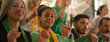 © Halfpoint - Brazilian young sisters football fans supporting their team at stadium.
