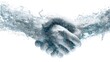 © rude - A handshake between two people with water splashing around their hands in a dynamic and powerful motion.