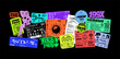 © SergeyBitos - Stylish stickers, Acid Y2K pack with Colorful retro futuristic stickers, tags, labels, badges, cards. Streetwear labels and prints in neon colors. Vaporwave vibe. Y2K elements with lettering. Vector