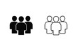 © Aziz - Simple vector illustration of two groups of three people standing together in black and white, symbolizing unity and diversity in a minimalist style.