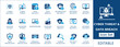 © FlatCore Studio - Cyber threat and data breach icon set featuring malware attack, ransomware, phishing, hacking, security breach, information safety, and digital privacy protection symbols.