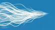 © Ayip - Flusso dinamico di particelle luminose bianche su sfondo blu, rappresentazione astratta di velocità ed energia digitale.