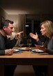 © Georgiy - Man and woman having a conflict during dinner at home. Couple arguing while sitting at dining table with wine. Relationship crisis, emotional stress and communication problem in family.