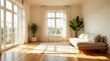 © Kukar Studio - Sunlit living space with large windows, plush sofa, and thriving indoor plants creating a serene and airy ambiance