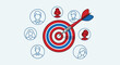 © Yakup - Dart hitting bullseye surrounded by diverse target audience people icons