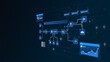 © Fardived - AI workflow automation artificial intelligence. ai agent network diagram connecting node input, processing flow, cloud, data analytics panel, and automation system.