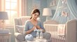 © Bani - Woman using breast pump in nursery with soft lighting and cozy atmosphere