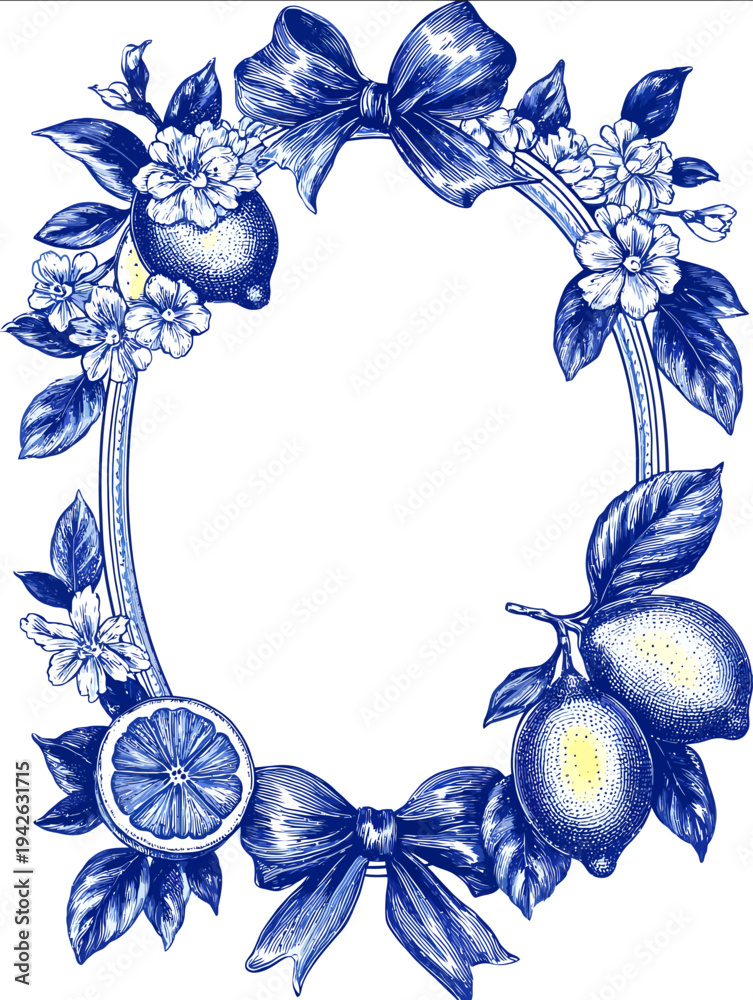 isolated clipart image of geometric blue frame citrus lemon fruits ...