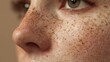 © Alena - 3D render of natural freckles on women facial skin. Extreme close-up macro shot of smooth cheek and nose area with clearly visible light-brown freckles scattered across the surface