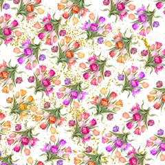  seamless floral patternSpring Garden Watercolor Floral Seamless Pattern on Light Background