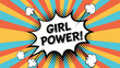 © AfjalHossain - Empowering girl power slogan inside a comic book style burst on a colorful sunburst background with halftone dots and motion lines.