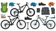 © Maureen - Mountain biking essentials set with gear and accessories in flat design