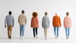© Oleksandr - Group of diverse adults walking away, rear view, full-body figures on a clean white background
