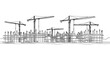 © Maureen - Modern construction and cranes: detailed linear design of building site