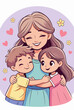© Mark - Vector icon sheet featuring a mother hugging her two children, representing family love and motherhood. This vector sheet is ideal for digital and print use